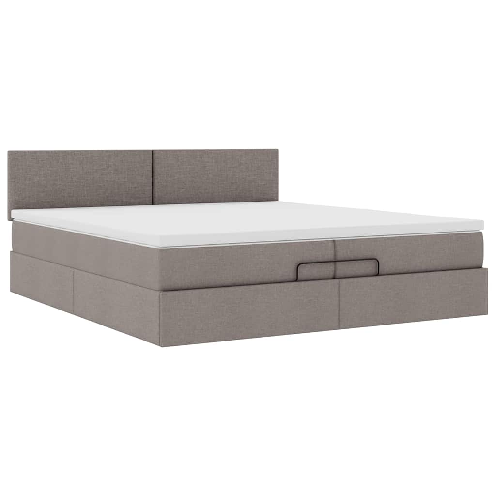 Cadre de lit ottoman avec matelas taupe 200x200 cm tissu