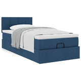 Cadre de lit ottoman avec matelas bleu 80x200 cm tissu