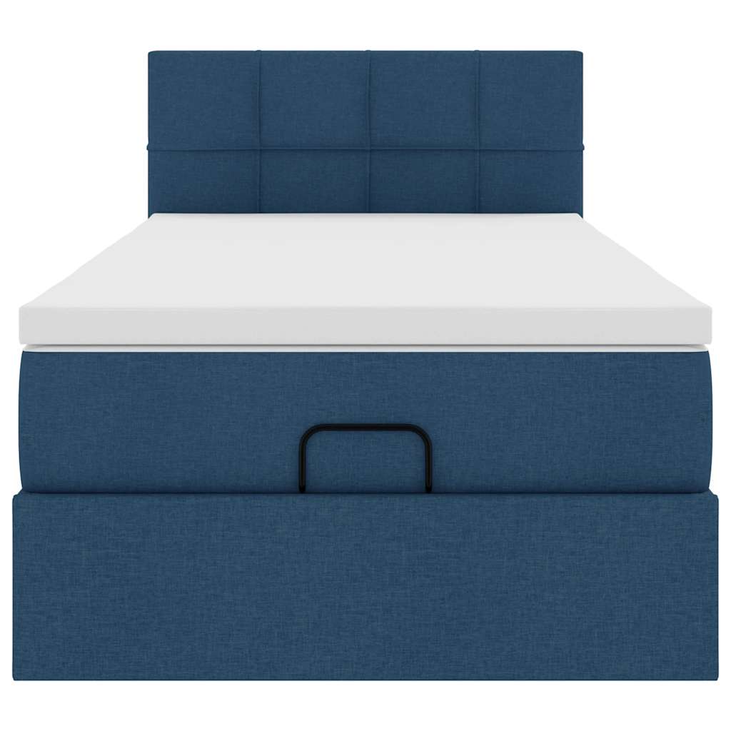 Cadre de lit ottoman avec matelas bleu 80x200 cm tissu