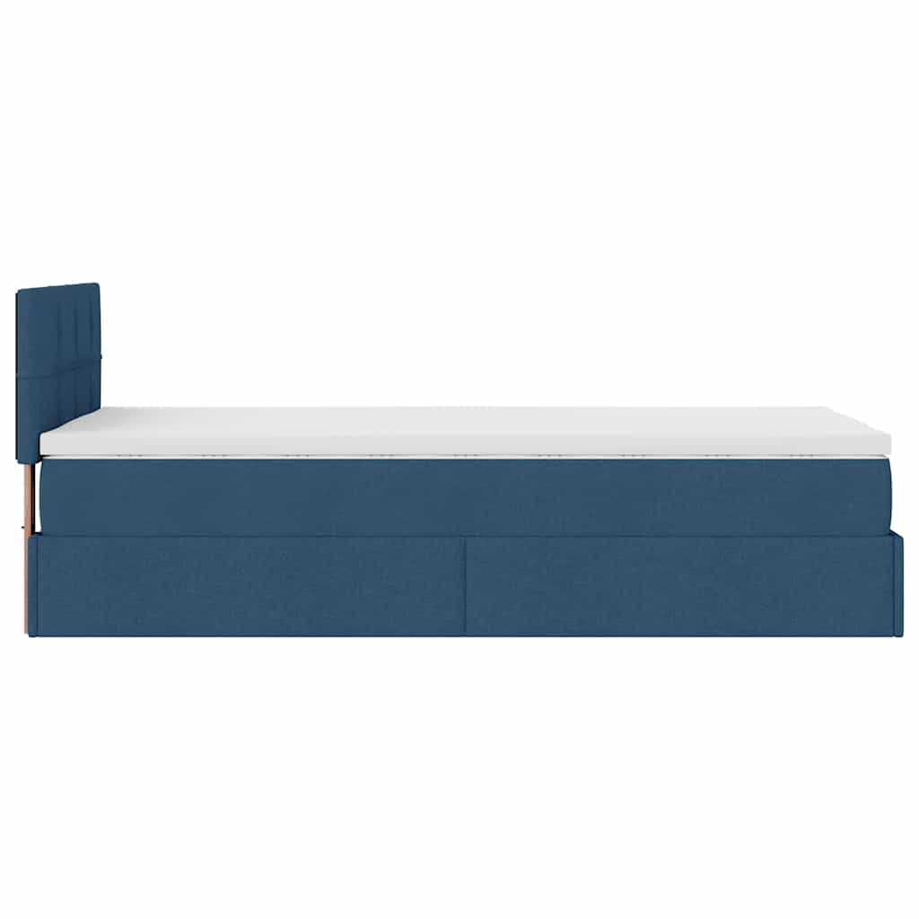 Cadre de lit ottoman avec matelas bleu 80x200 cm tissu