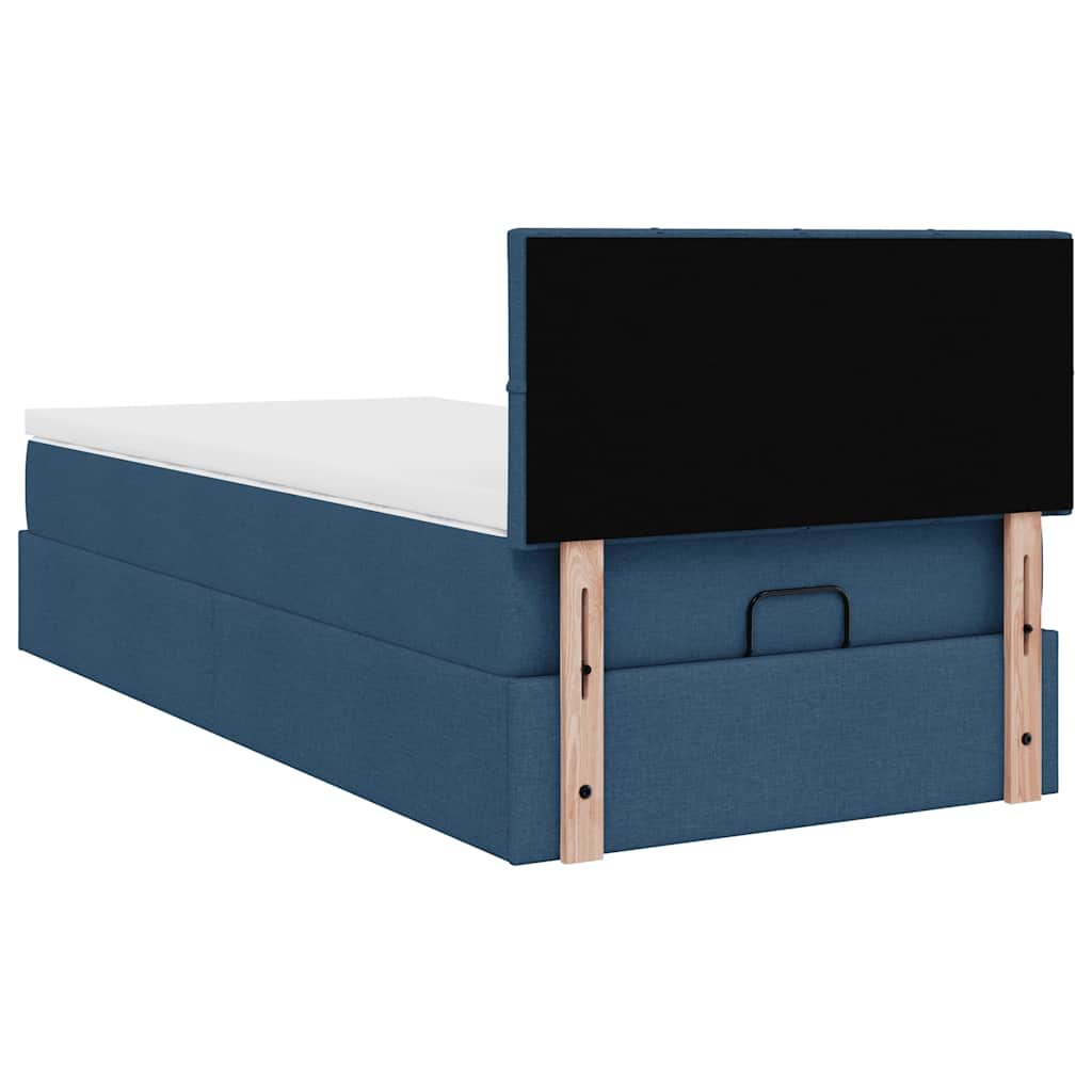 Cadre de lit ottoman avec matelas bleu 80x200 cm tissu