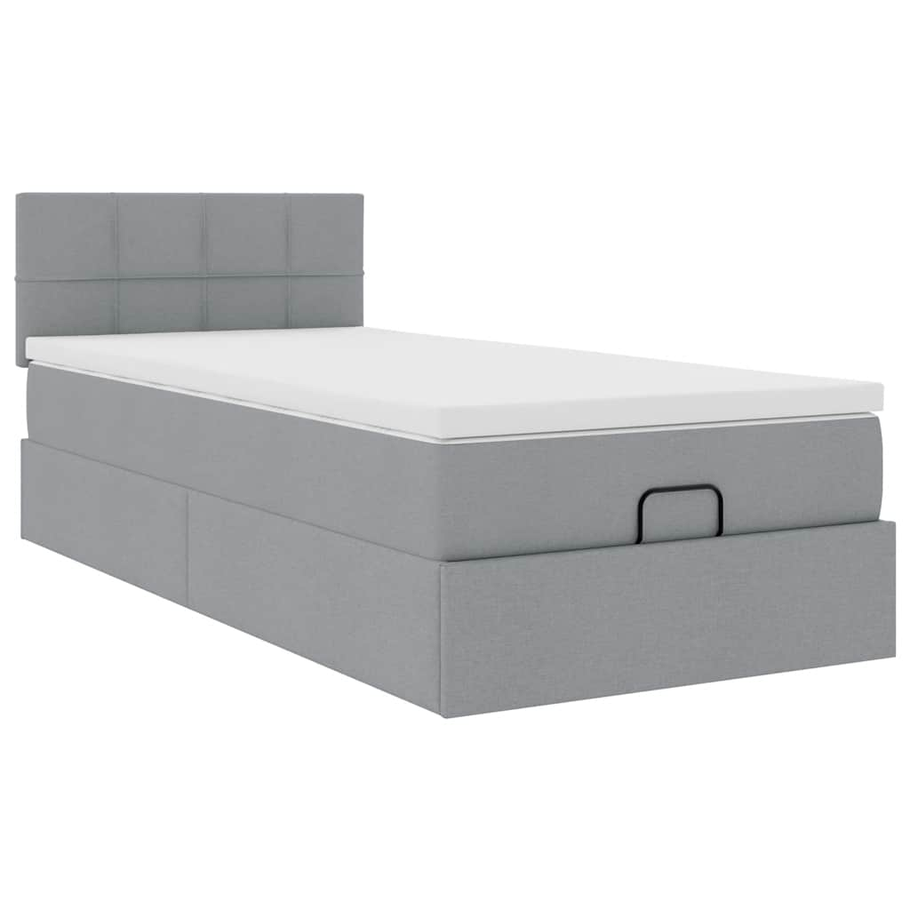 Cadre de lit ottoman et matelas gris clair 100x200 cm tissu