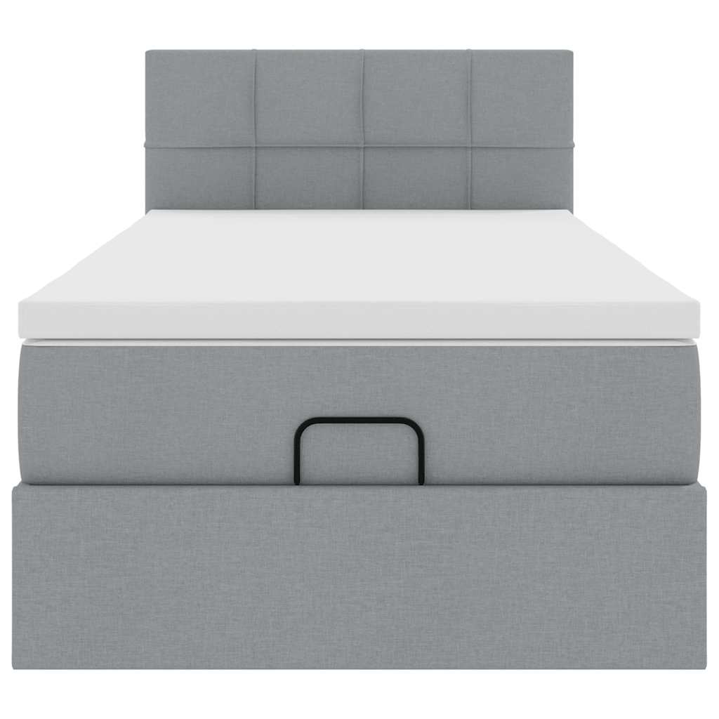 Cadre de lit ottoman et matelas gris clair 100x200 cm tissu