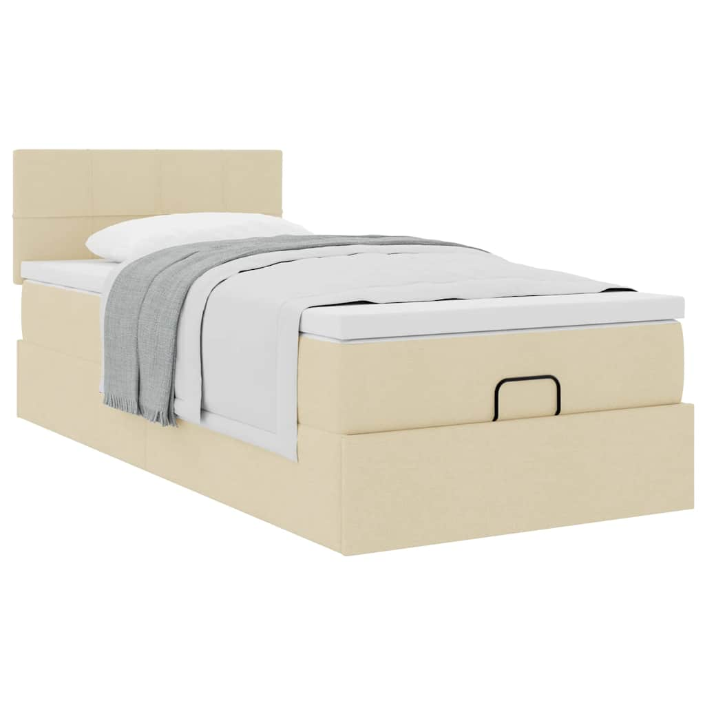 Lit ottoman avec matelas crème 100x200 cm tissu