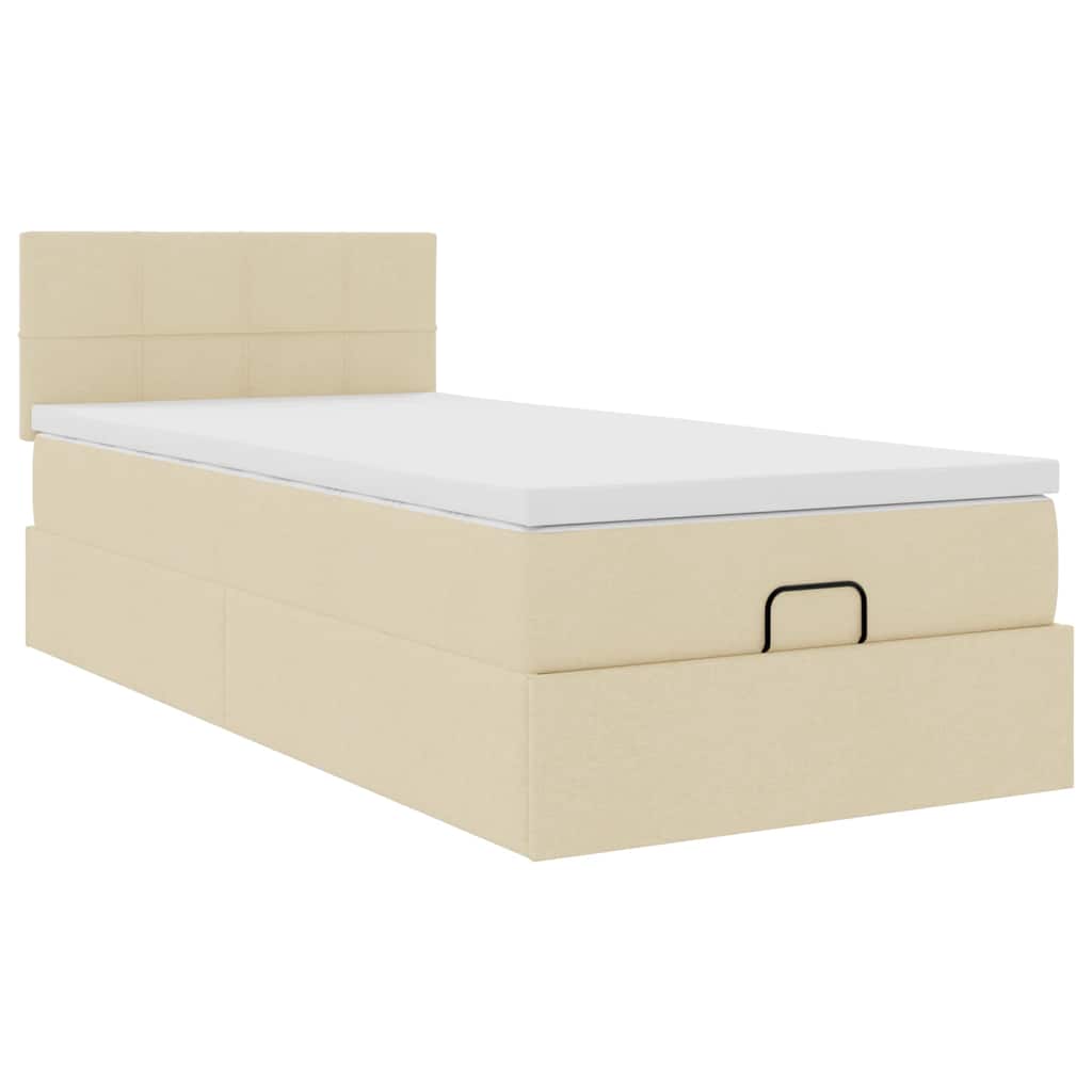 Lit ottoman avec matelas crème 100x200 cm tissu