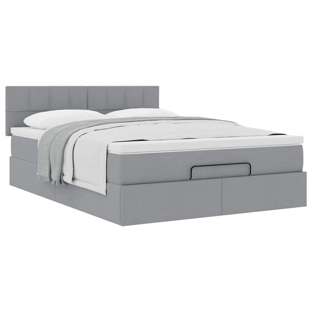 Cadre de lit ottoman et matelas gris clair 140x190 cm tissu