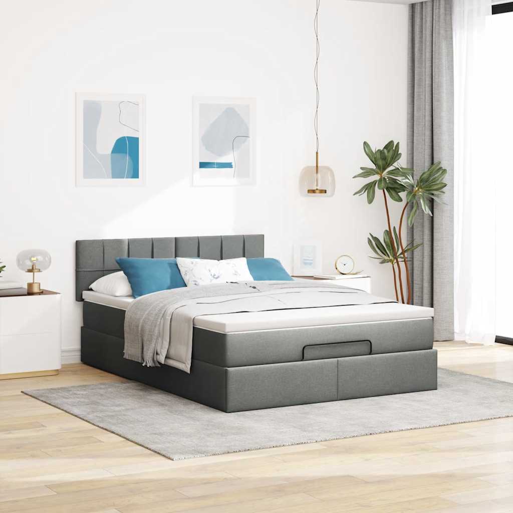 Cadre de lit ottoman avec matelas gris foncé 140x190 cm tissu