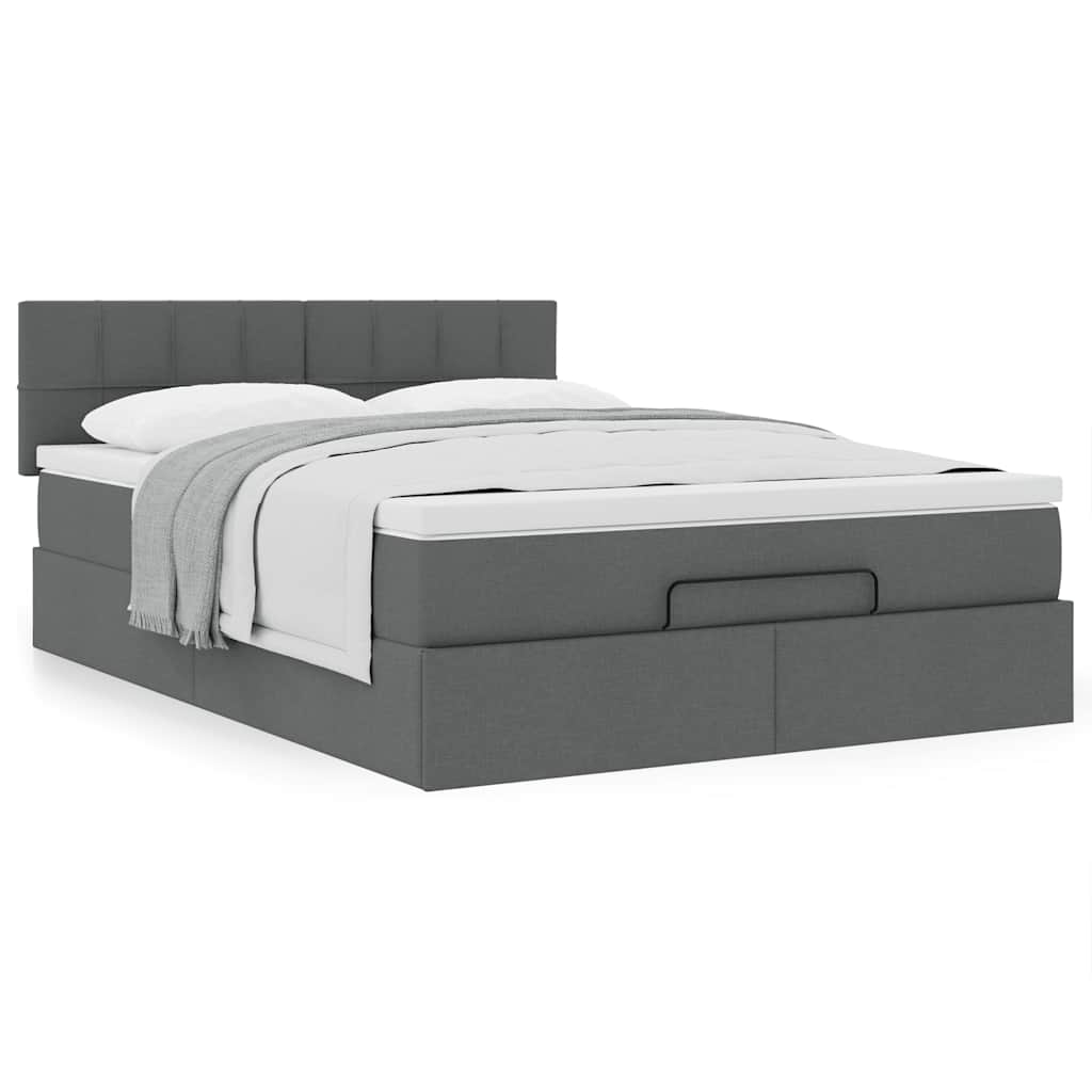 Cadre de lit ottoman avec matelas gris foncé 140x190 cm tissu