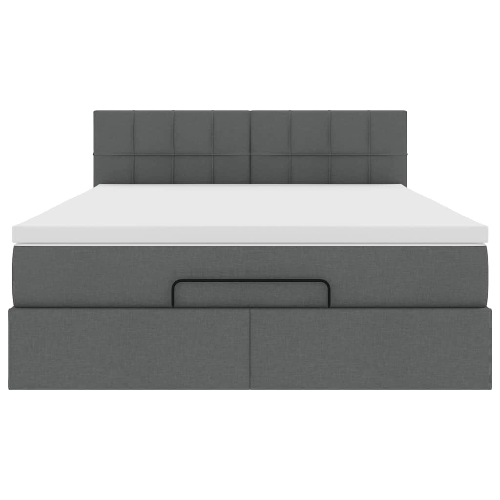 Cadre de lit ottoman avec matelas gris foncé 140x190 cm tissu