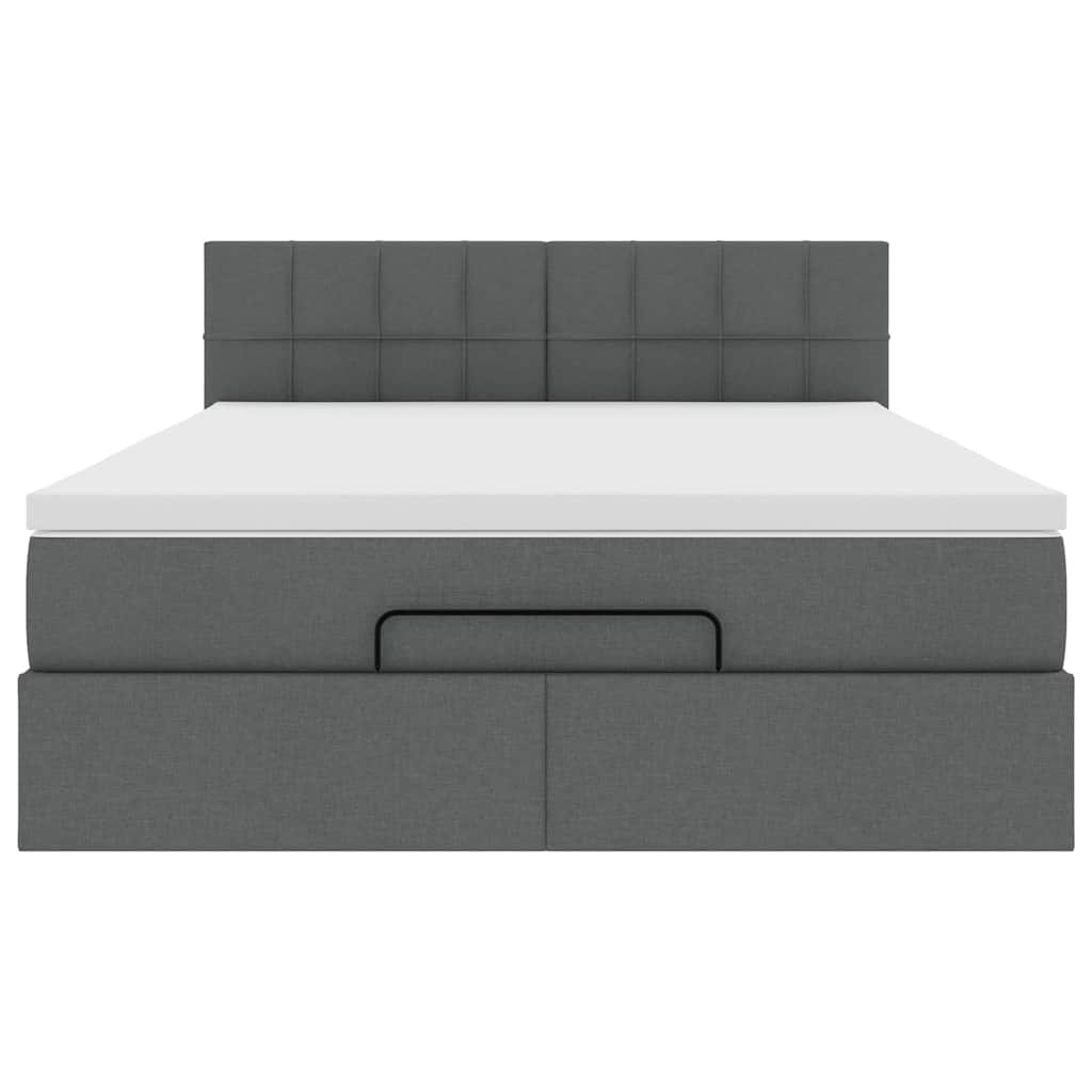 Cadre de lit ottoman avec matelas gris foncé 140x190 cm tissu