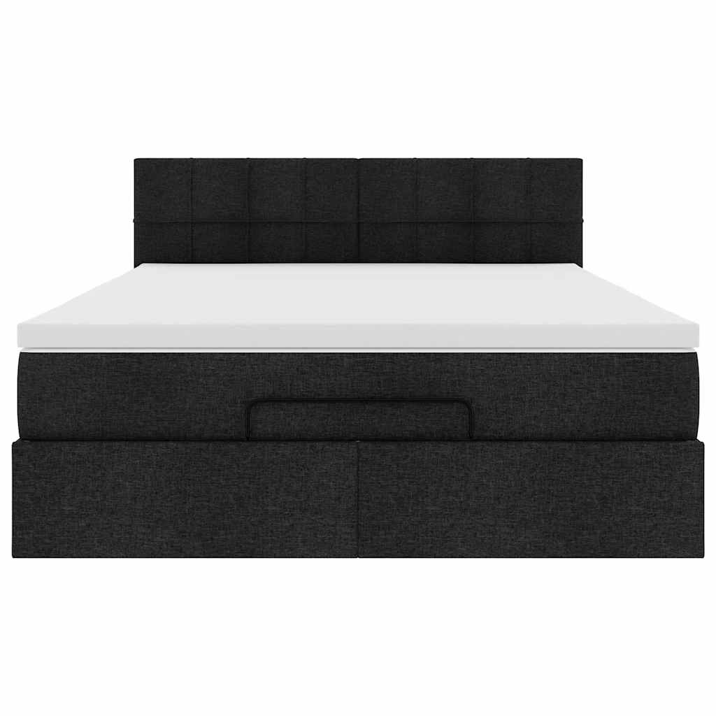 Cadre de lit ottoman avec matelas noir 140x190 cm tissu