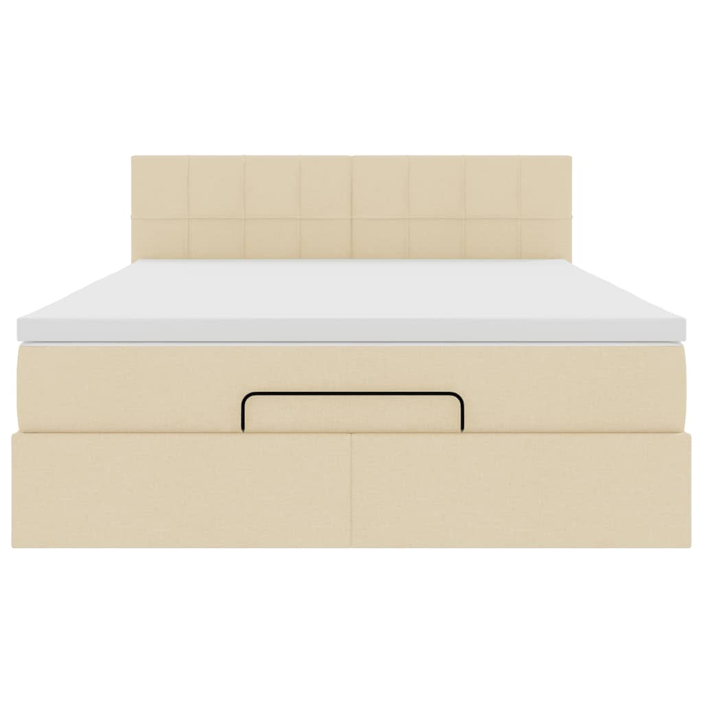 Cadre de lit ottoman avec matelas crème 140x190 cm tissu