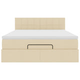 Cadre de lit ottoman avec matelas crème 140x190 cm tissu