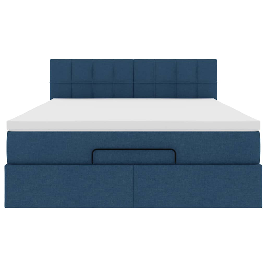 Cadre de lit ottoman avec matelas bleu 140x190 cm tissu