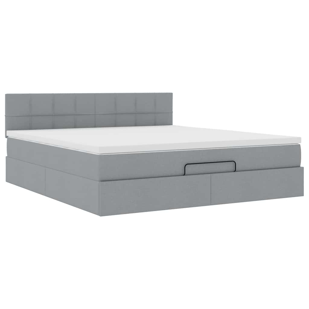 Cadre de lit ottoman et matelas gris clair 160x200cm tissu