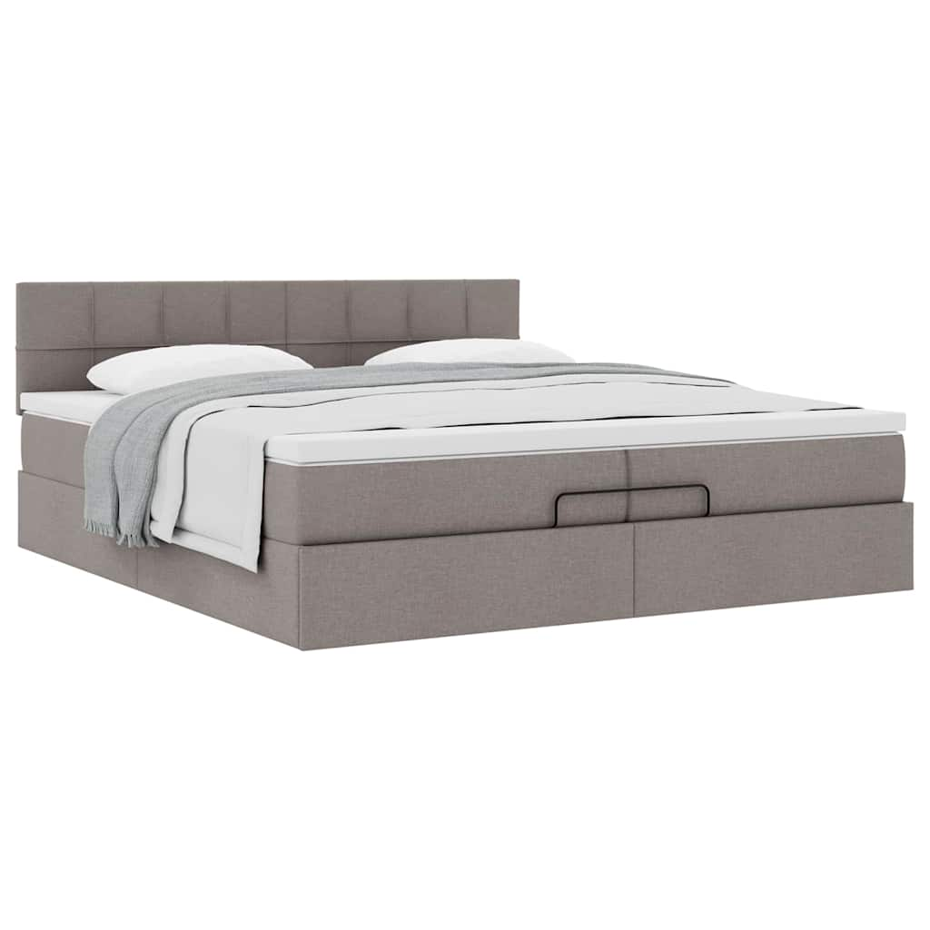 Cadre de lit ottoman avec matelas taupe 200x200 cm tissu