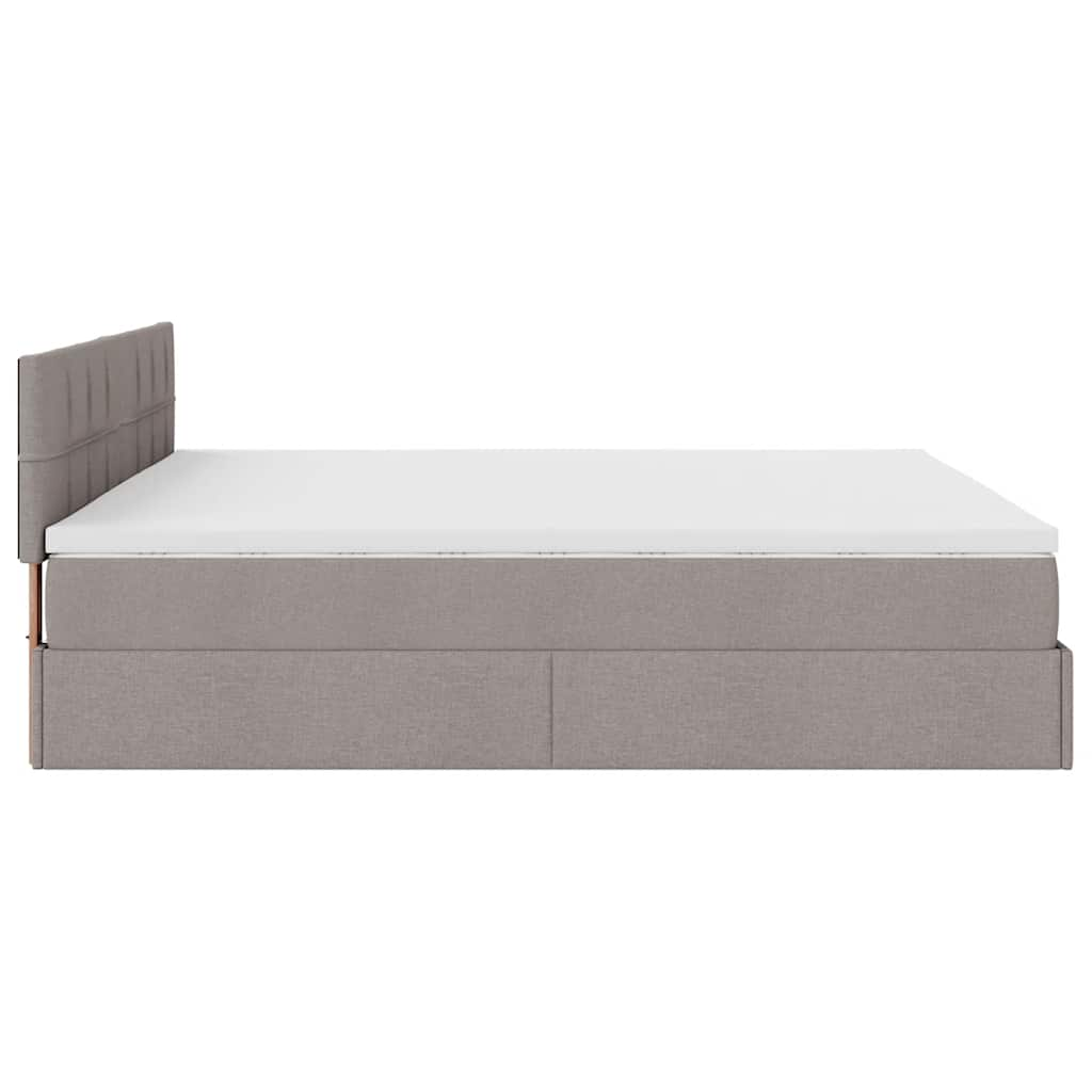 Cadre de lit ottoman avec matelas taupe 200x200 cm tissu