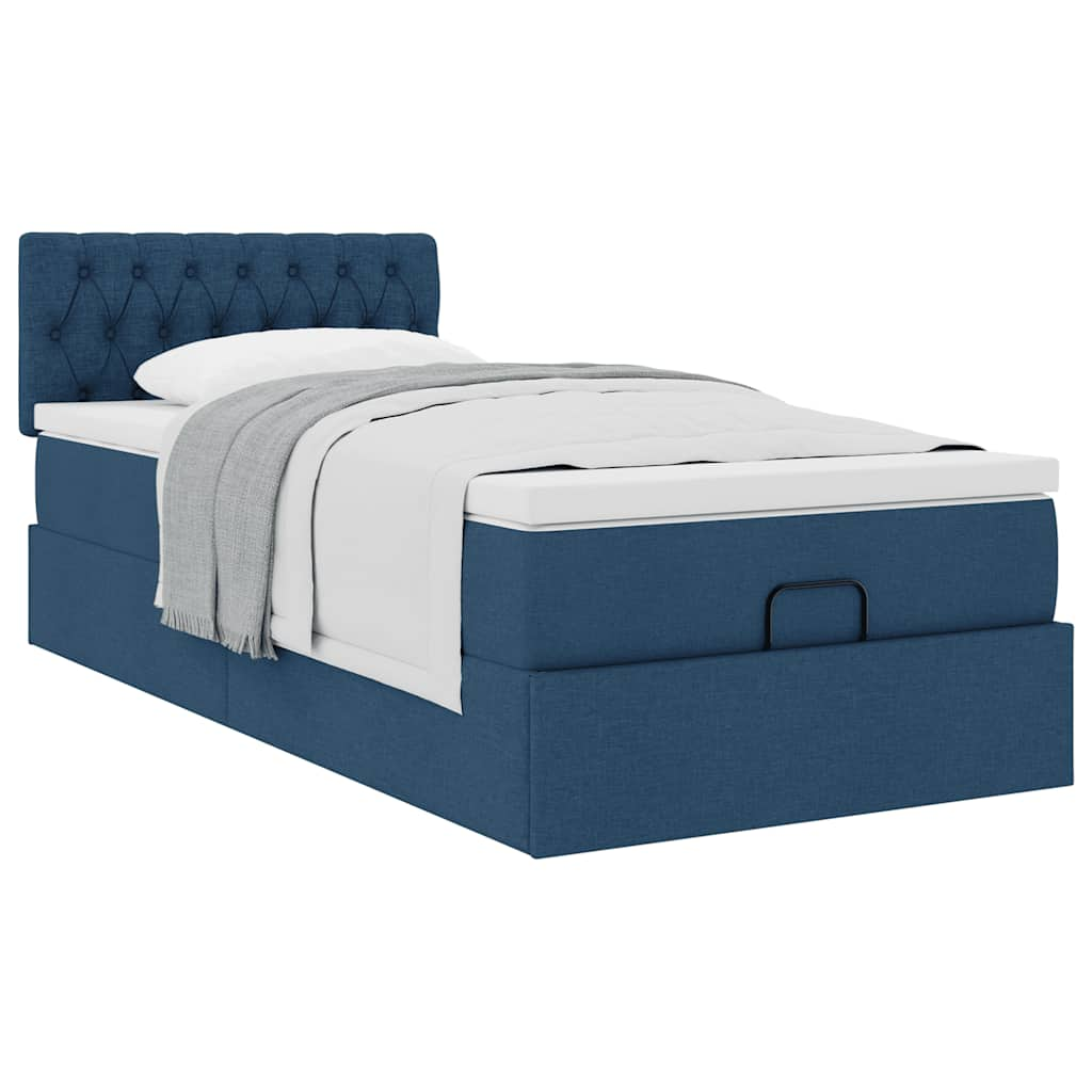 Cadre de lit ottoman avec matelas bleu 80x200 cm tissu