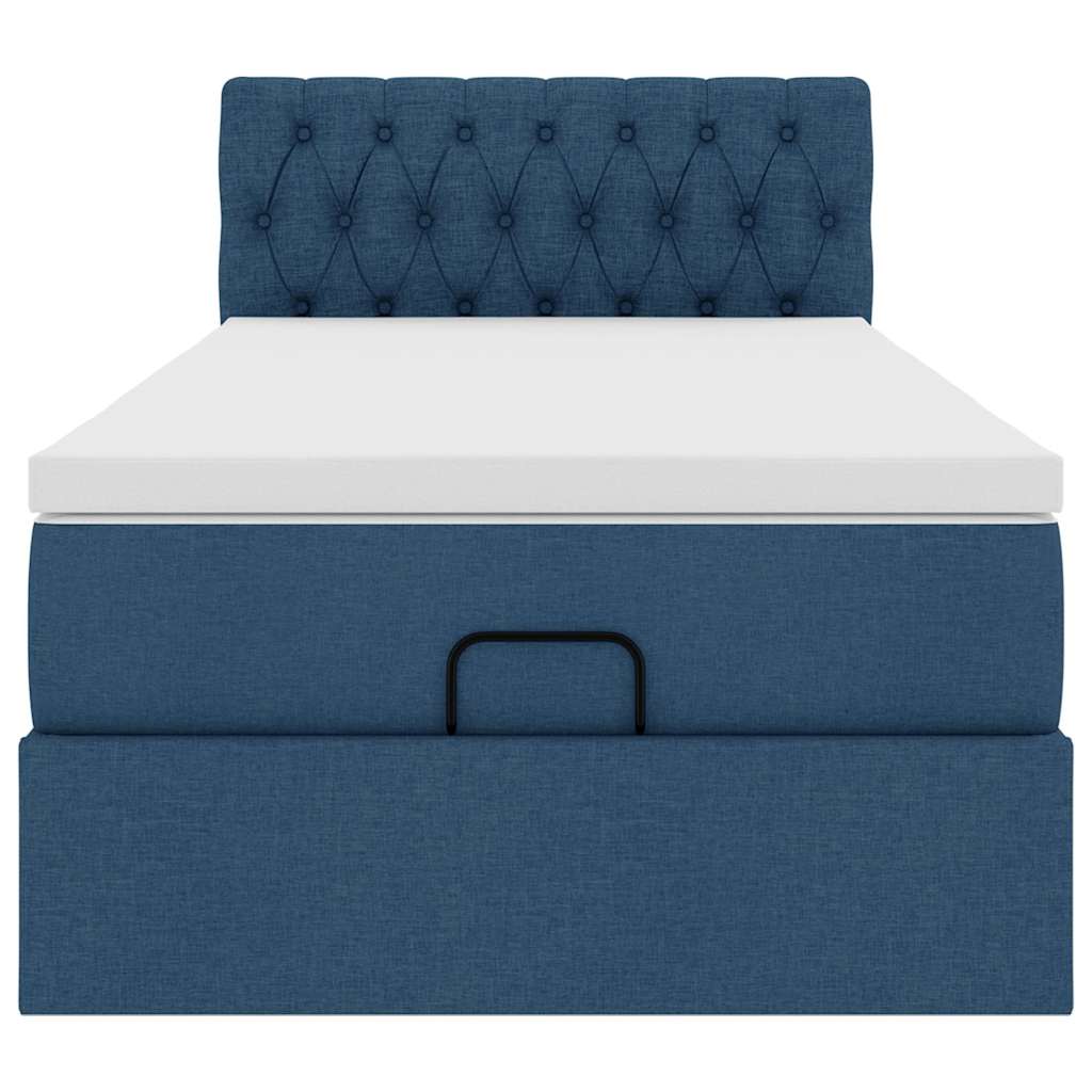 Cadre de lit ottoman avec matelas bleu 80x200 cm tissu