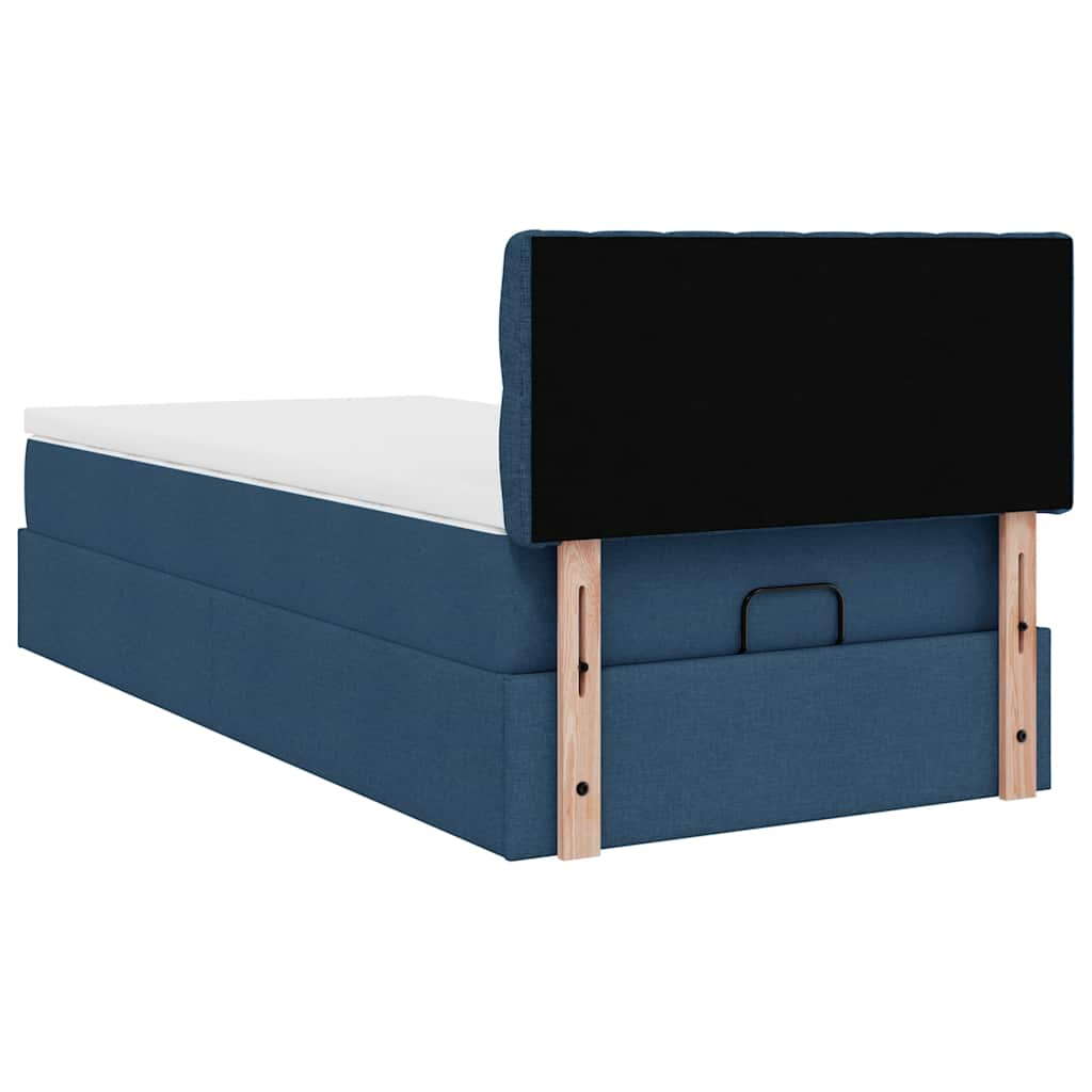 Cadre de lit ottoman avec matelas bleu 80x200 cm tissu