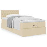 Lit ottoman avec matelas crème 100x200 cm tissu