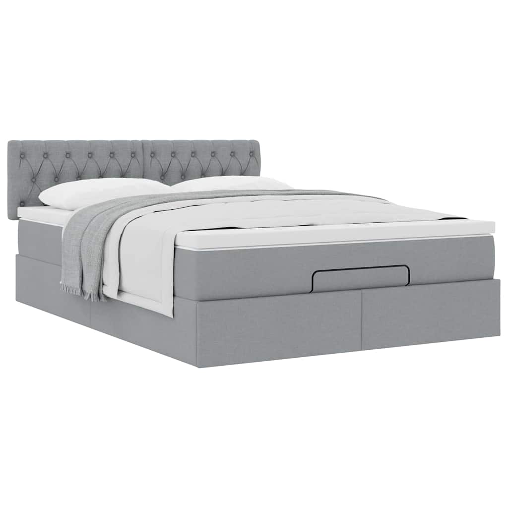 Cadre de lit ottoman et matelas gris clair 140x190 cm tissu