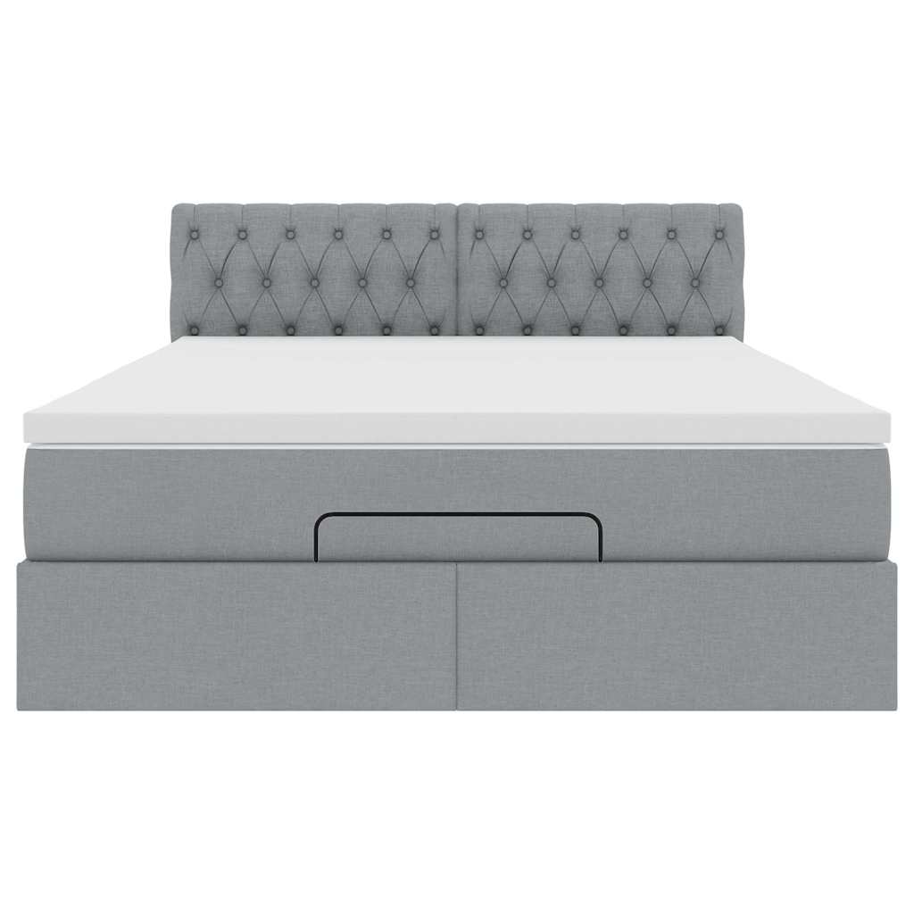 Cadre de lit ottoman et matelas gris clair 140x190 cm tissu