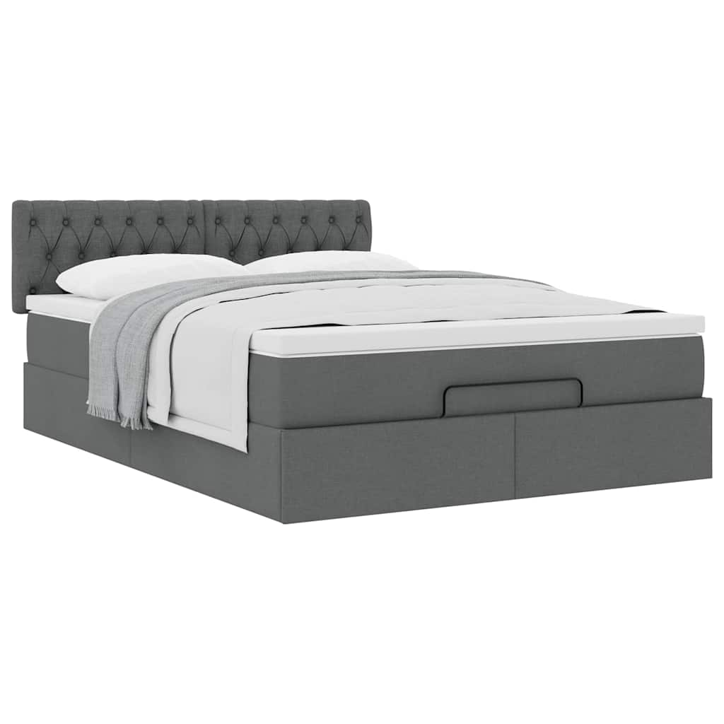 Cadre de lit ottoman avec matelas gris foncé 140x190 cm tissu