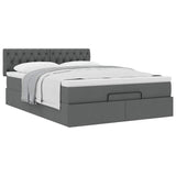 Cadre de lit ottoman avec matelas gris foncé 140x190 cm tissu