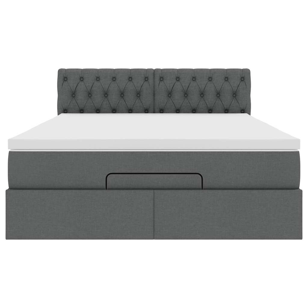 Cadre de lit ottoman avec matelas gris foncé 140x190 cm tissu