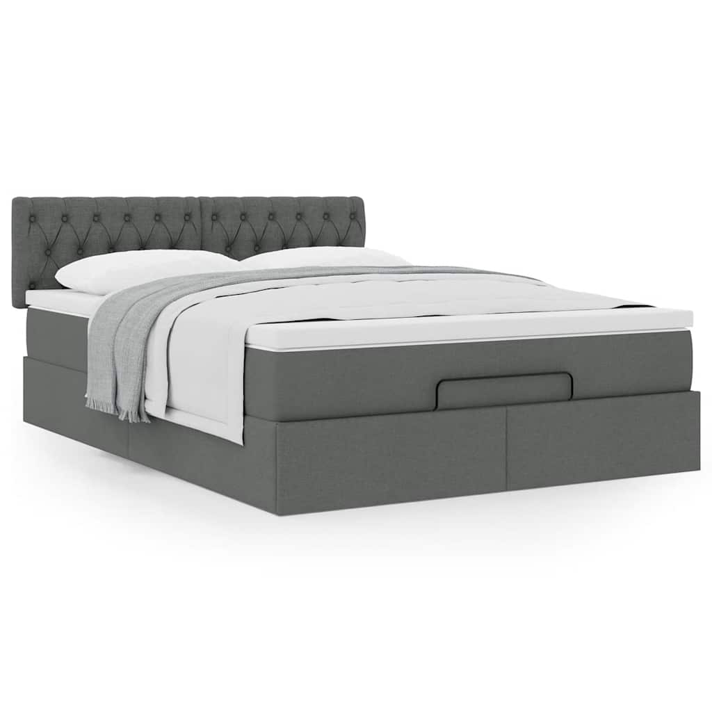 Cadre de lit ottoman avec matelas gris foncé 140x190 cm tissu