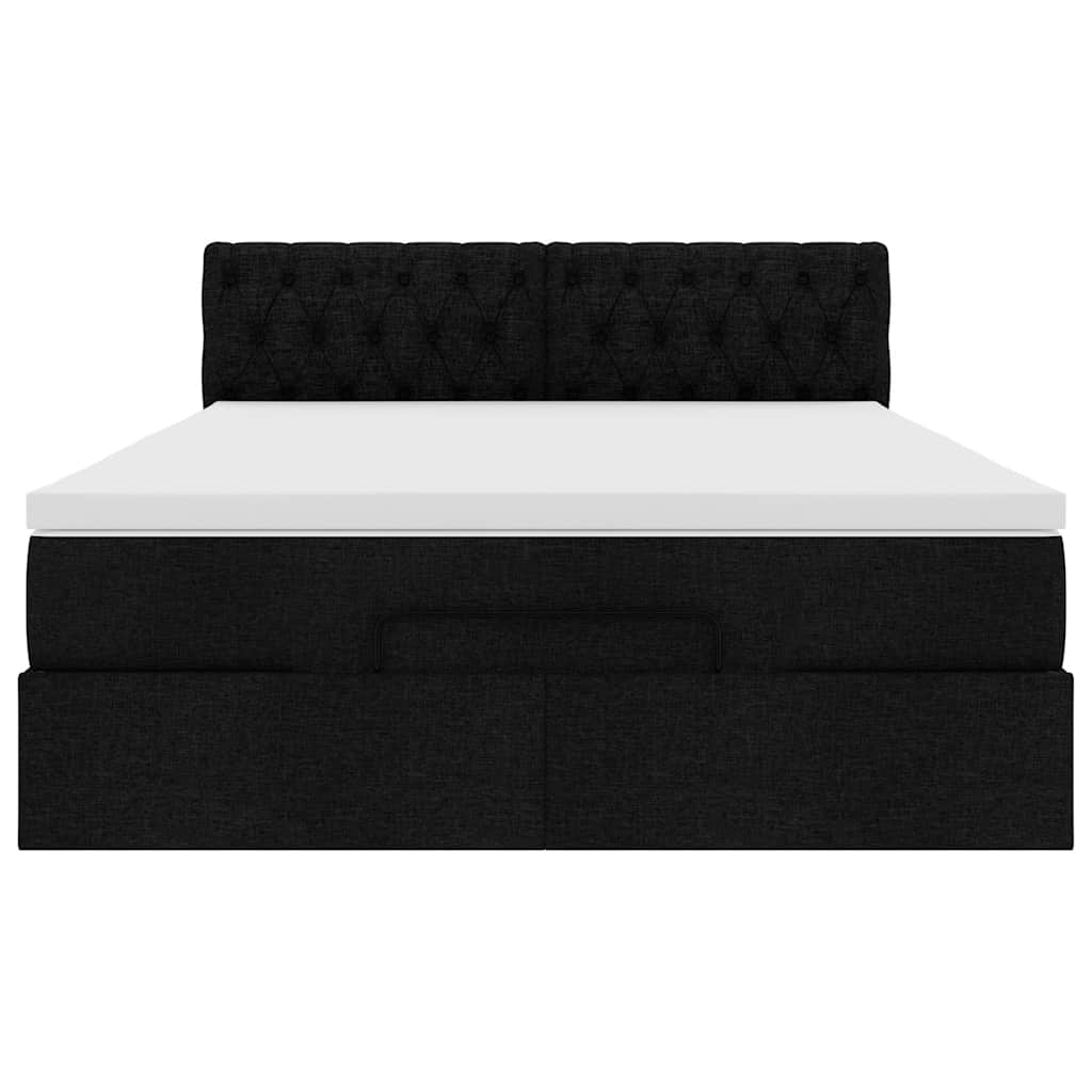 Cadre de lit ottoman avec matelas noir 140x190 cm tissu