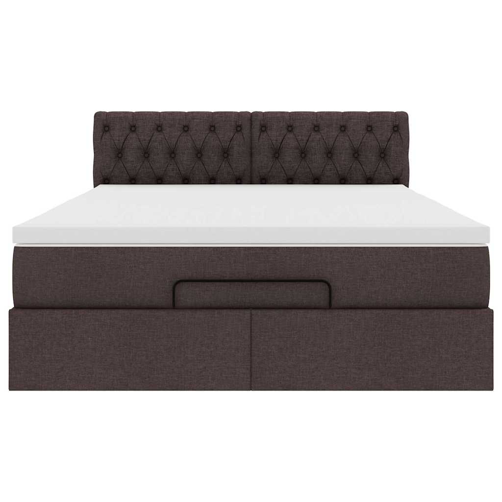 Cadre de lit ottoman avec matelas marron foncé 140x190 cm tissu