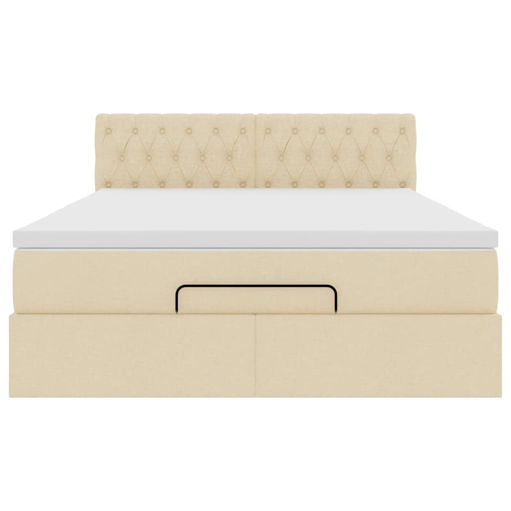 Cadre de lit ottoman avec matelas crème 140x190 cm tissu