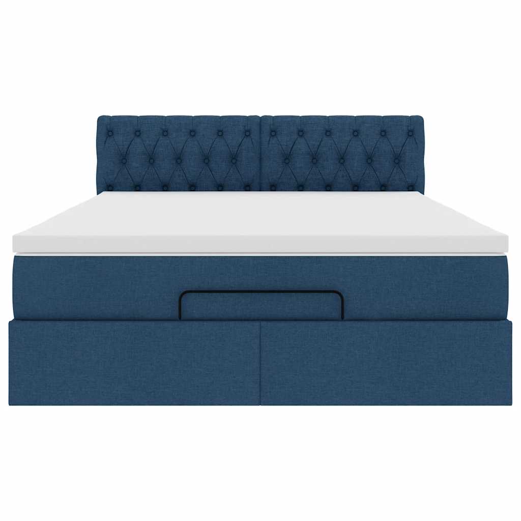 Cadre de lit ottoman avec matelas bleu 140x190 cm tissu