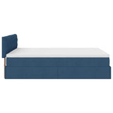 Cadre de lit ottoman avec matelas bleu 140x190 cm tissu