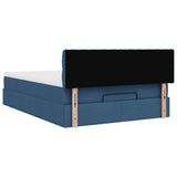 Cadre de lit ottoman avec matelas bleu 140x190 cm tissu