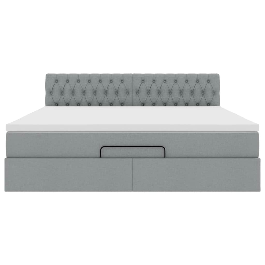 Cadre de lit ottoman et matelas gris clair 160x200cm tissu