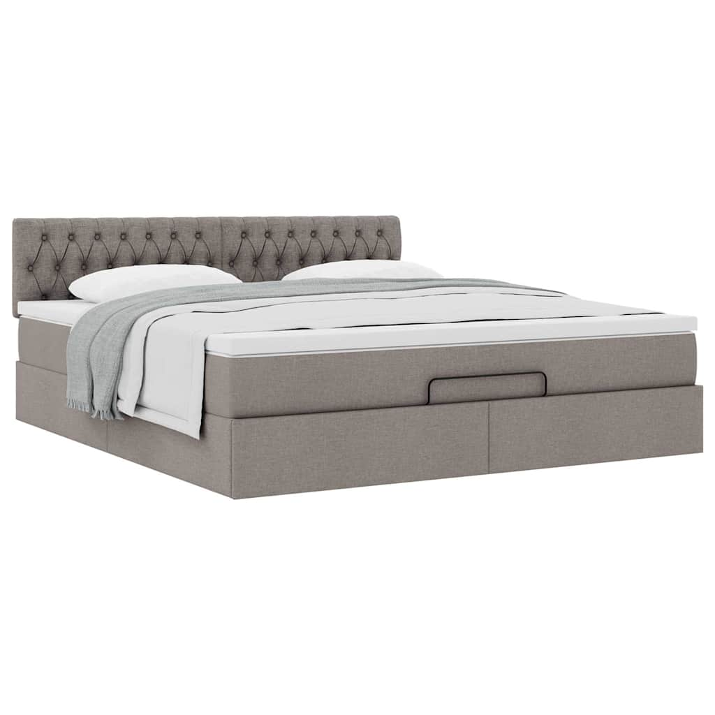 Cadre de lit ottoman avec matelas taupe 180x200 cm tissu