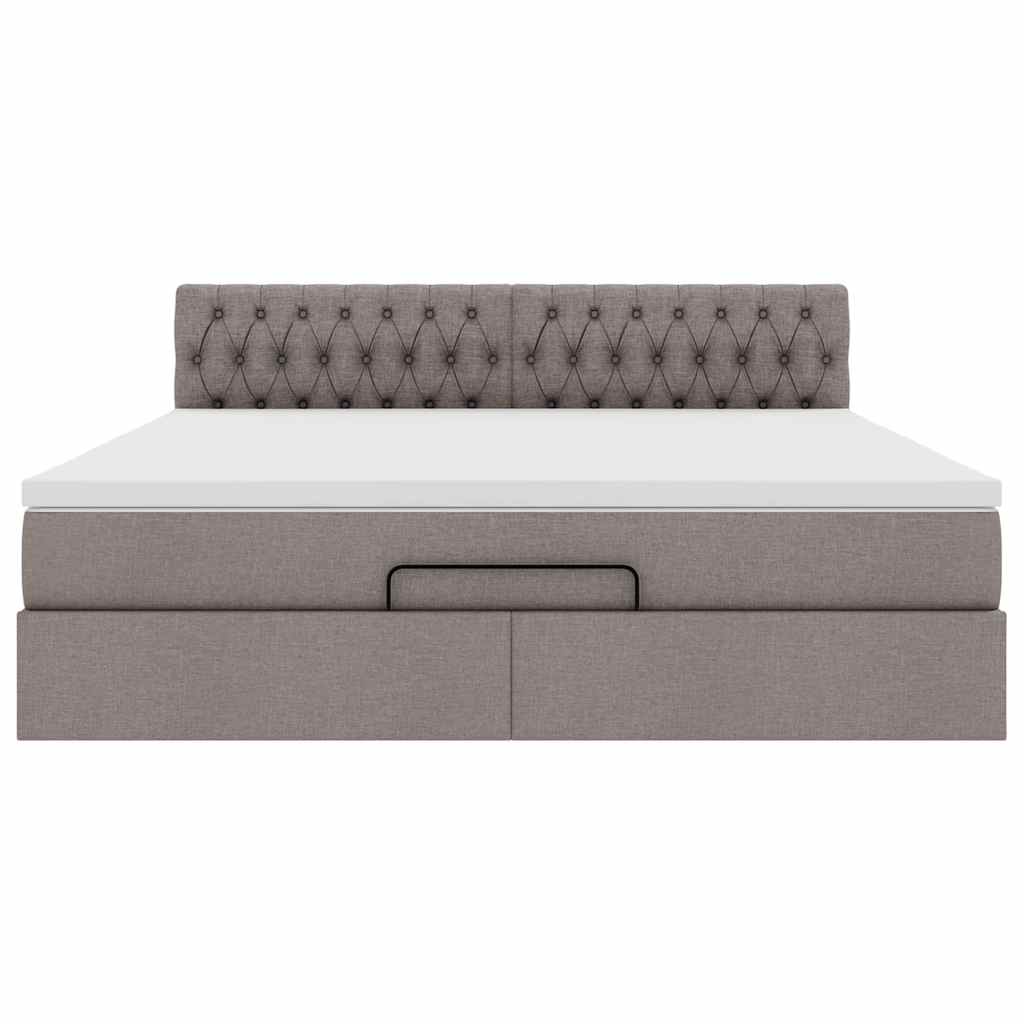 Cadre de lit ottoman avec matelas taupe 180x200 cm tissu