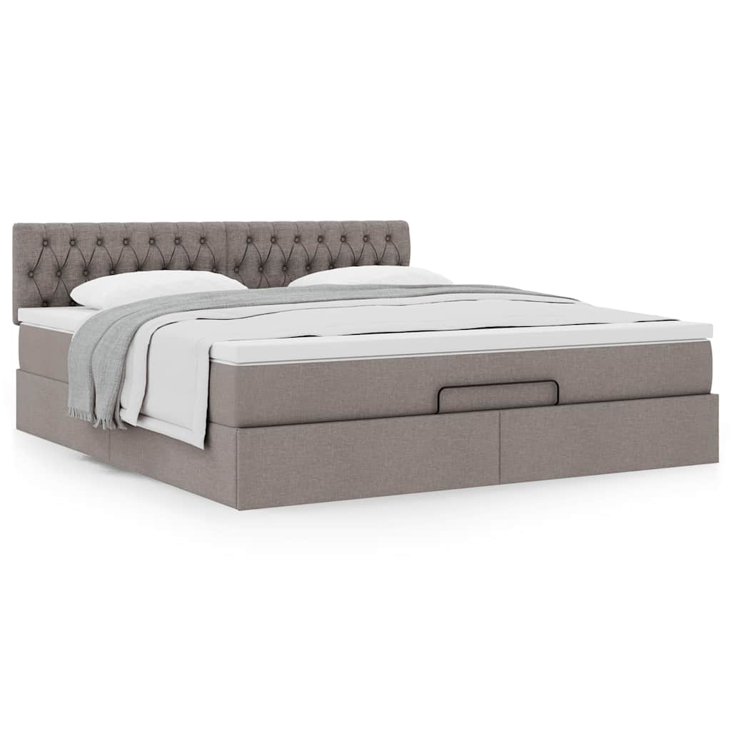 Cadre de lit ottoman avec matelas taupe 180x200 cm tissu