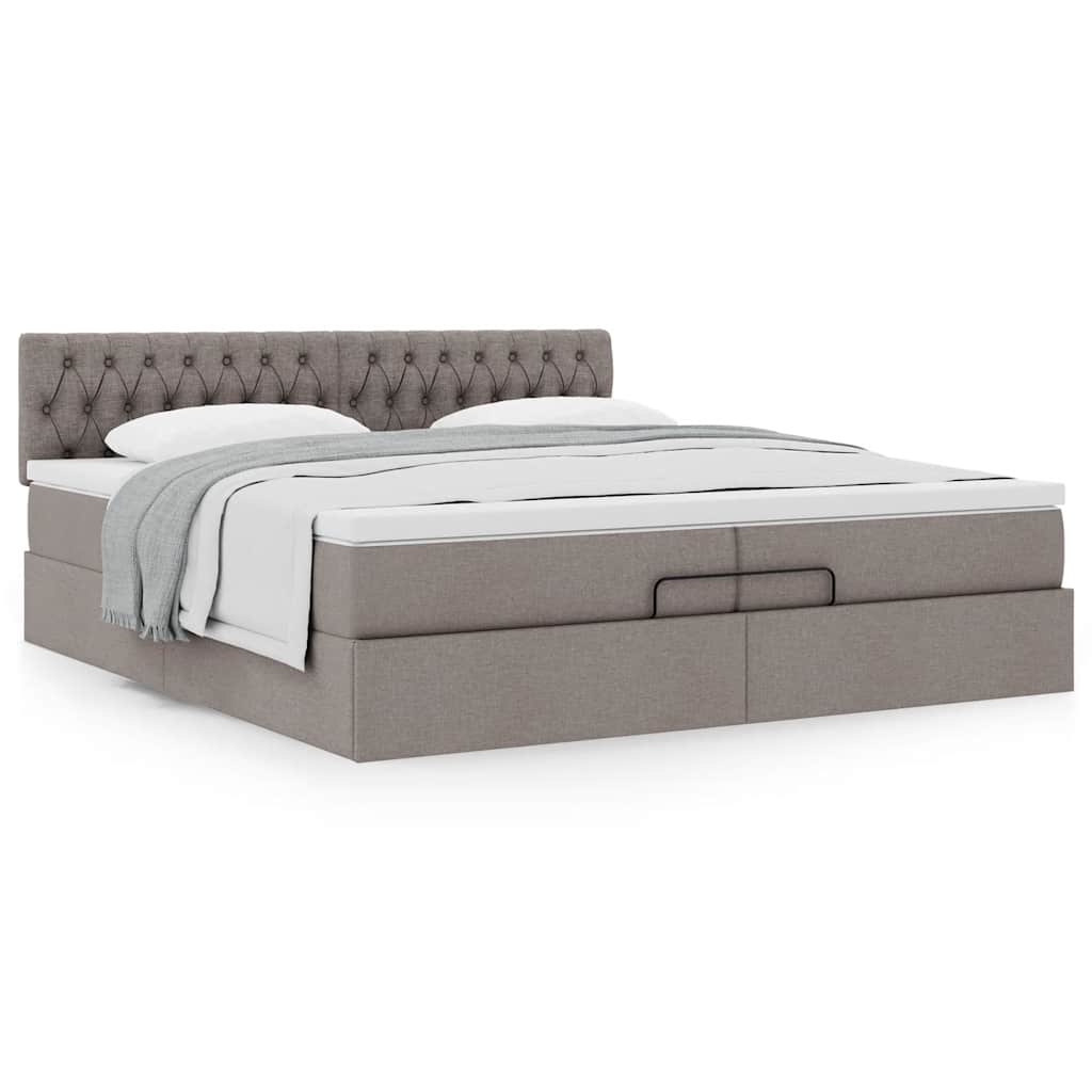 Cadre de lit ottoman avec matelas taupe 200x200 cm tissu