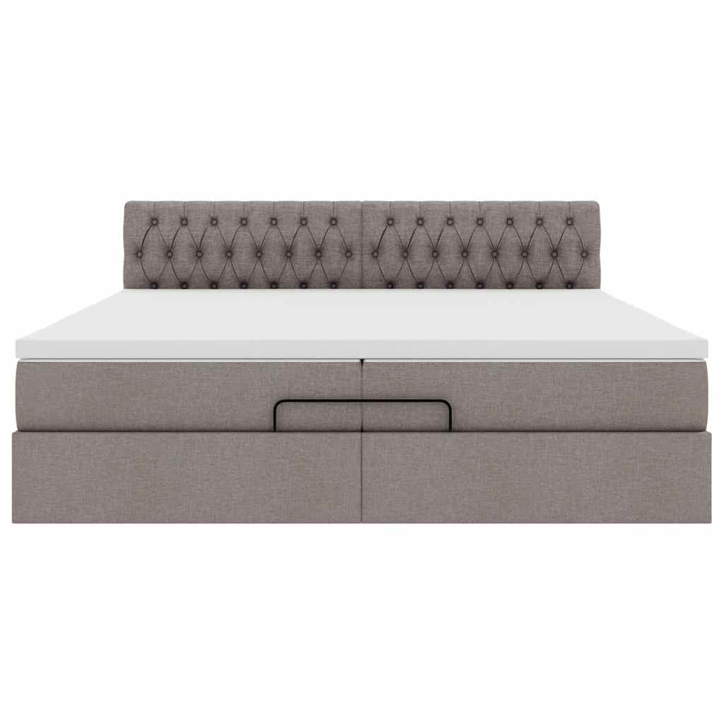 Cadre de lit ottoman avec matelas taupe 200x200 cm tissu