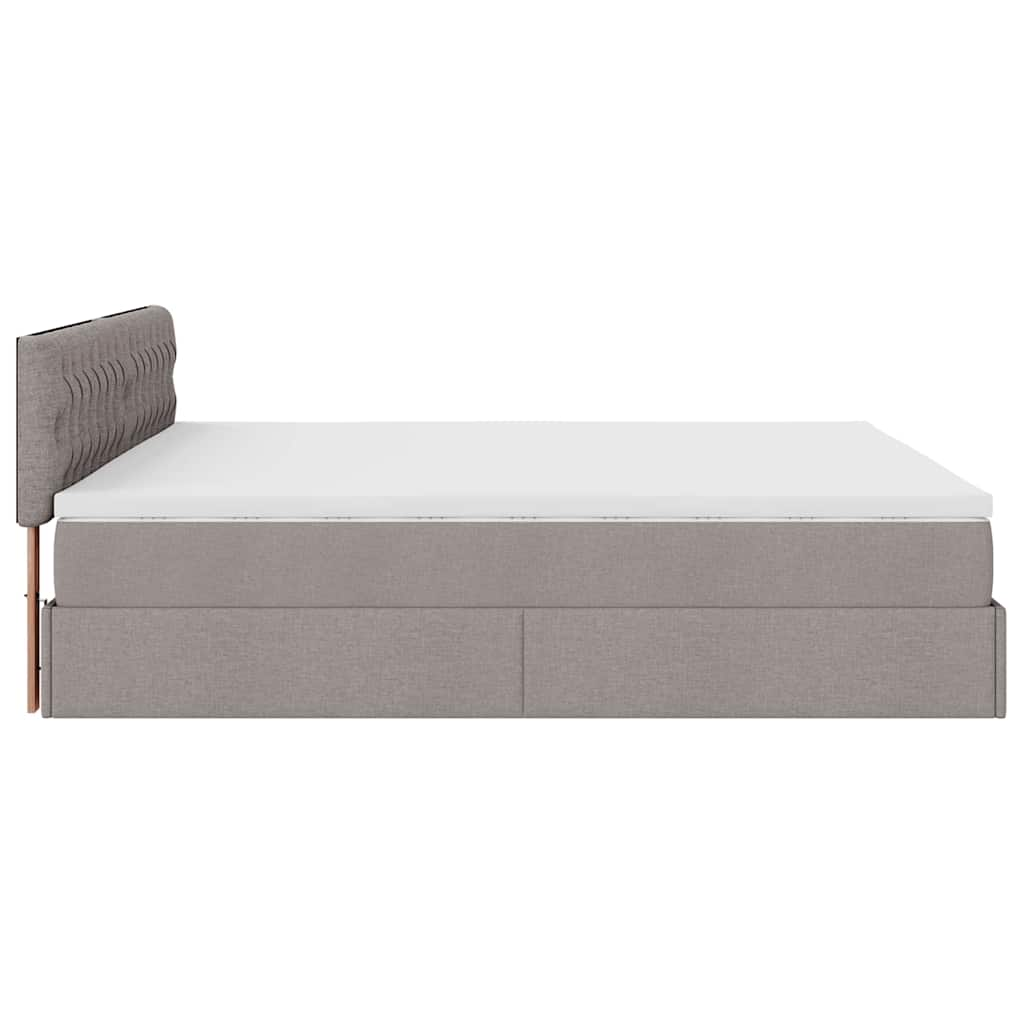 Cadre de lit ottoman avec matelas taupe 200x200 cm tissu