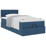 Cadre de lit ottoman avec matelas bleu 80x200 cm tissu