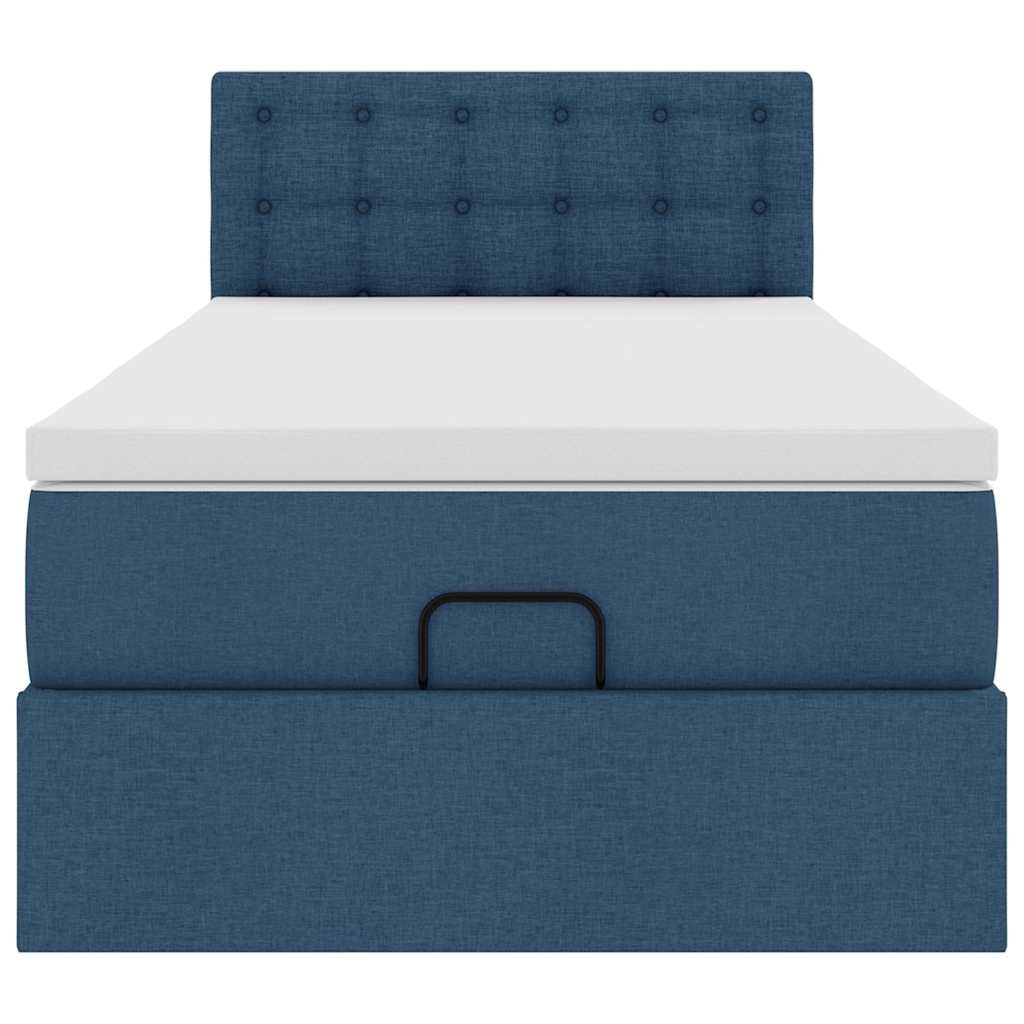 Cadre de lit ottoman avec matelas bleu 80x200 cm tissu