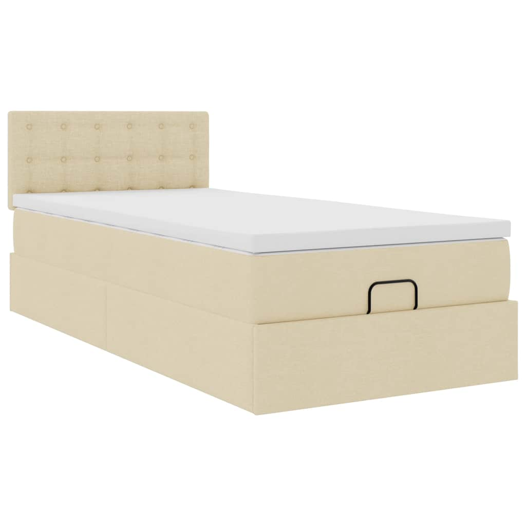 Lit ottoman avec matelas crème 100x200 cm tissu