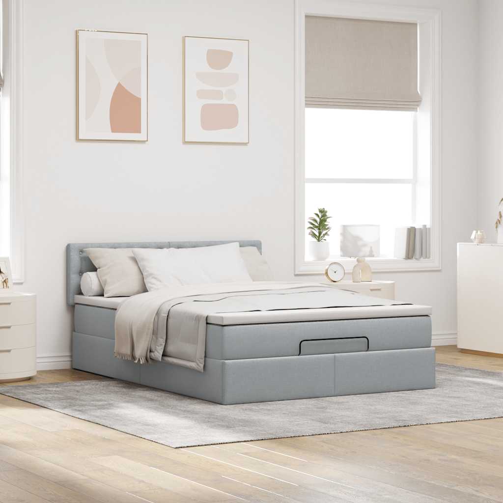 Cadre de lit ottoman et matelas gris clair 140x190 cm tissu