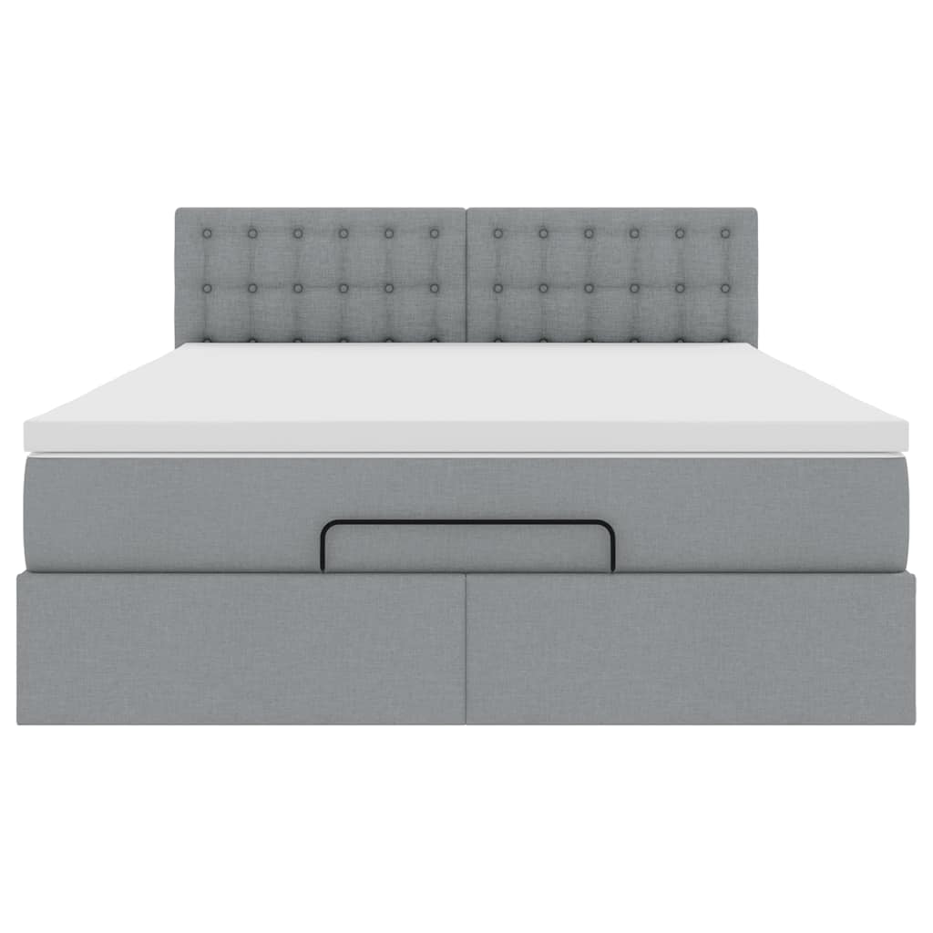 Cadre de lit ottoman et matelas gris clair 140x190 cm tissu