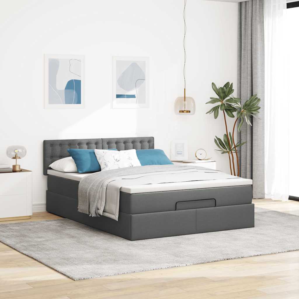 Cadre de lit ottoman avec matelas gris foncé 140x190 cm tissu